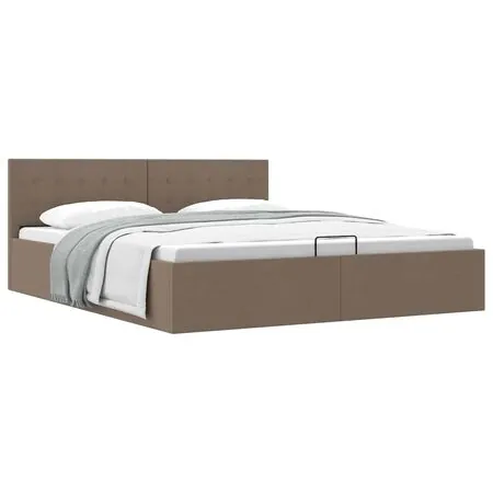  Cadru de pat hidraulic cu ladă, gri taupe, 160 x 200 cm, textil 