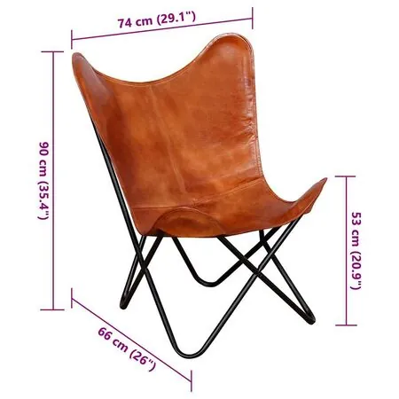  Scaun fluture, maro, piele naturală 