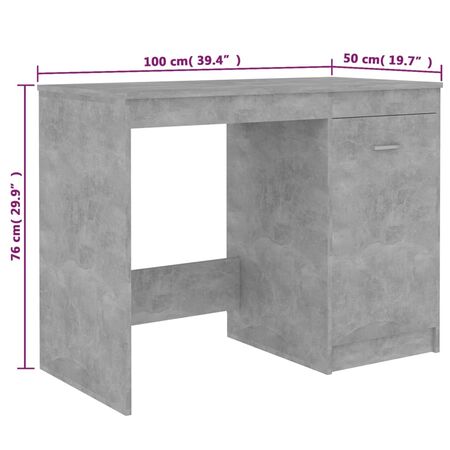  Birou, gri beton, 100x50x76 cm, lemn prelucrat