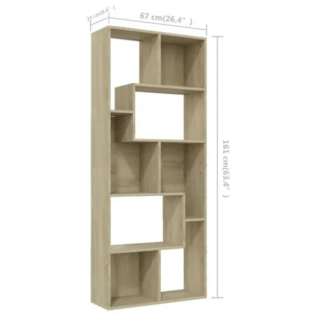  Bibliotecă, stejar Sonoma, 67 x 24 x 161 cm, lemn prelucrat