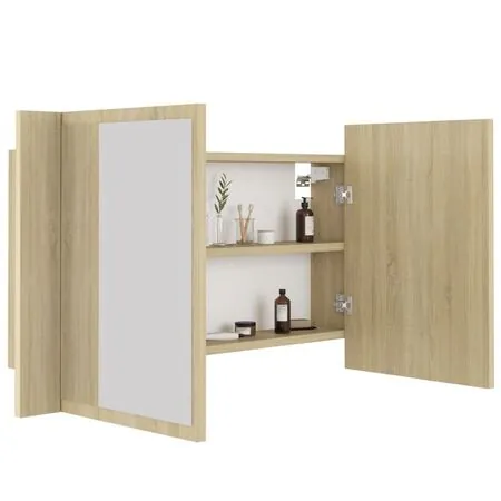  Dulap de baie cu oglindă și LED, stejar Sonoma, 80x12x45 acril
