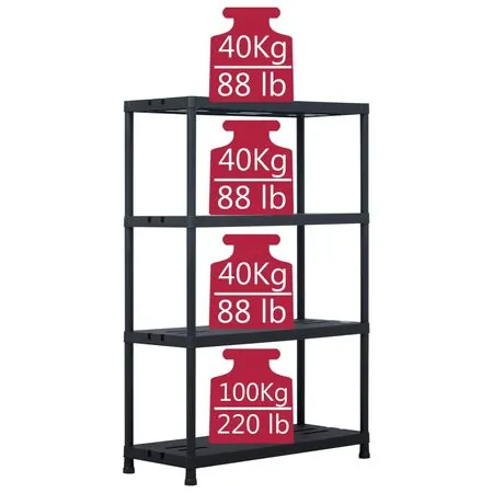  Raft de depozitare, negru, 90 x 40 x 138 cm, plastic, 220 kg