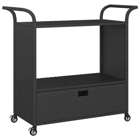  Cărucior de bar cu sertar, negru, 100x45x97 cm, poliratan