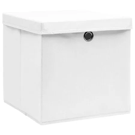  Cutii depozitare cu capace, 4 buc., alb, 28x28x28 cm