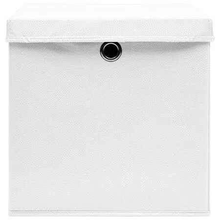  Cutii depozitare cu capace, 4 buc., alb, 28x28x28 cm