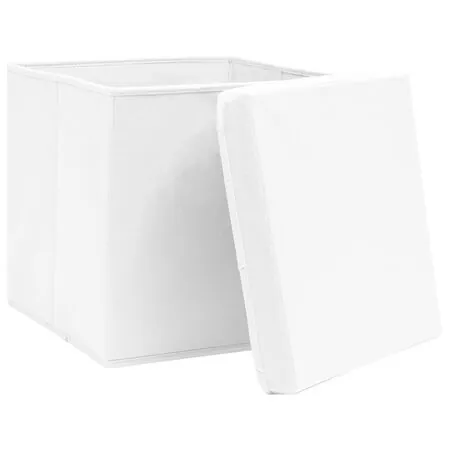  Cutii depozitare cu capace, 4 buc., alb, 28x28x28 cm