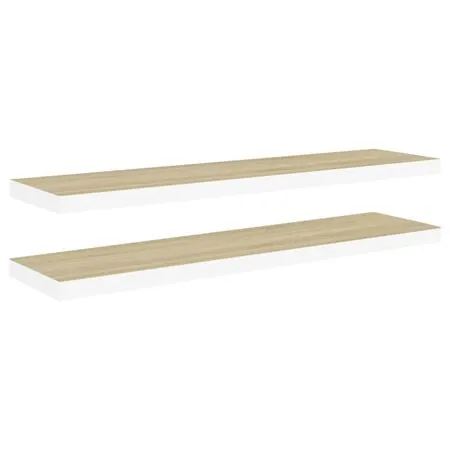  Rafturi perete suspendate 2 buc. stejar/alb 120x23,5x3,8 cm MDF