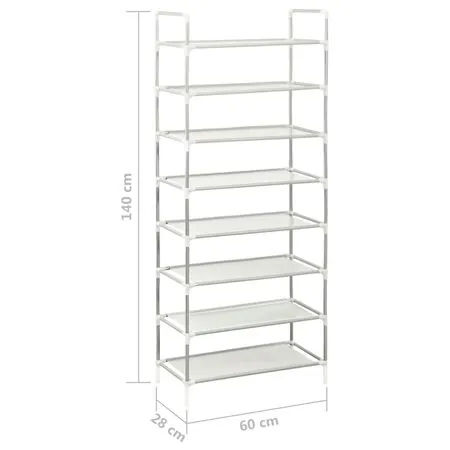  Raft încălțăminte 8 etajere, argintiu, metal și textil nețesut