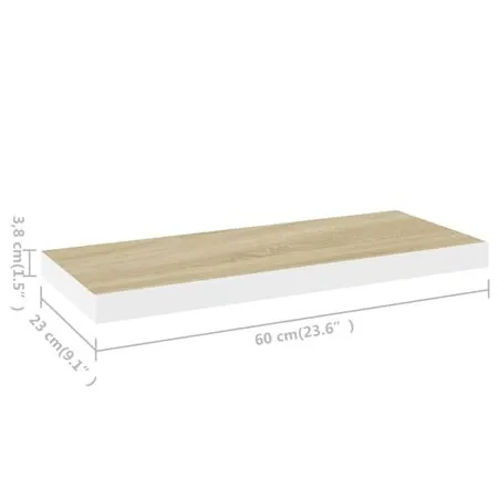  Rafturi perete suspendate 4 buc. alb/stejar 60x23,5x3,8 cm MDF