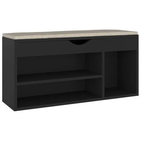  Banchetă pantofar cu pernă, negru, 104x30x49 cm, lemn prelucrat
