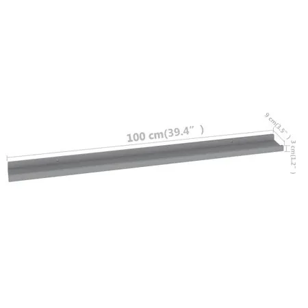  Rafturi de perete, 4 buc., gri, 100x9x3 cm
