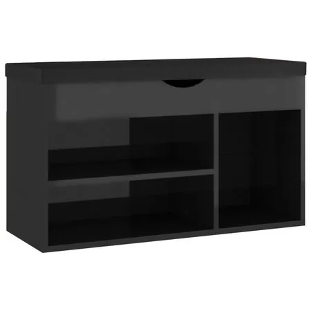  Pantofar cu pernă, negru extralucios 80x30x47cm, lemn prelucrat