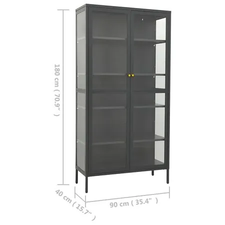  Vitrină, antracit, 90x40x180 cm, oțel și sticlă securizată