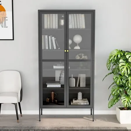  Vitrină, antracit, 90x40x180 cm, oțel și sticlă securizată