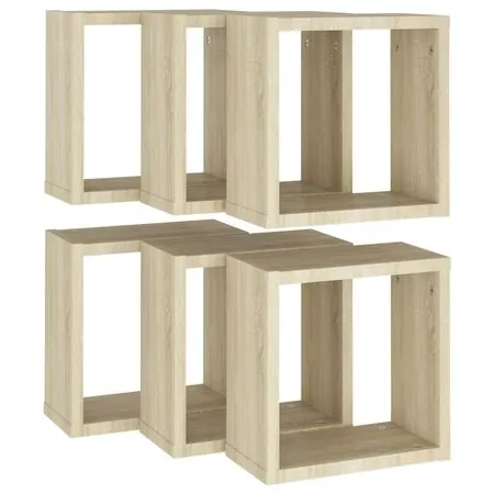  Rafturi de perete cub, 6 buc., stejar sonoma, 30x15x30 cm