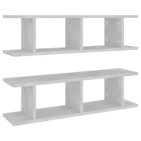  Rafturi de perete, 2 buc., gri beton, 75x18x20 cm, lemn