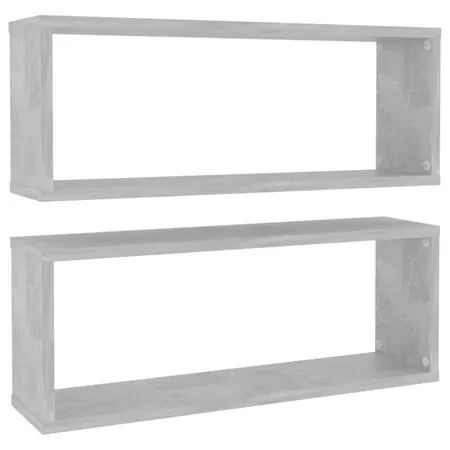  Rafturi de perete cub, 2 buc, gri beton, 60x15x23 cm, PAL