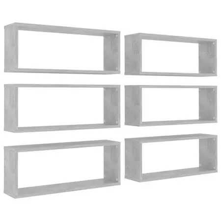  Rafturi de perete cub, 6 buc, gri beton, 60x15x23 cm, PAL