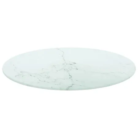 Blat masă, alb, Ø50x0,8 cm, sticlă securizată, design marmură