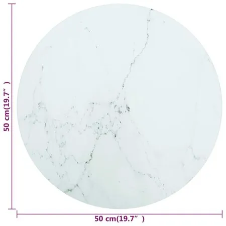  Blat masă, alb, Ø50x0,8 cm, sticlă securizată, design marmură