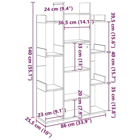  Bibliotecă, gri beton, 86x25,5x140 cm, PAL