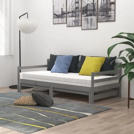  Pat extensibil de zi, gri, 2x(90x200) cm, lemn masiv de pin