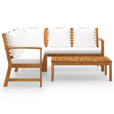  Set mobilier de grădină cu perne crem, 4 piese, lemn de acacia