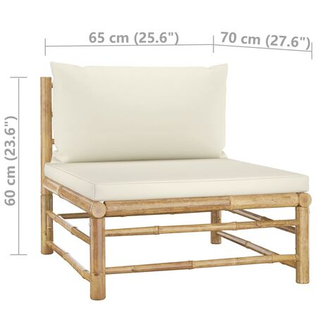  Set mobilier de grădină cu perne alb crem, 6 piese, bambus