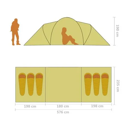  Cort camping, 6 persoane, albastru și galben