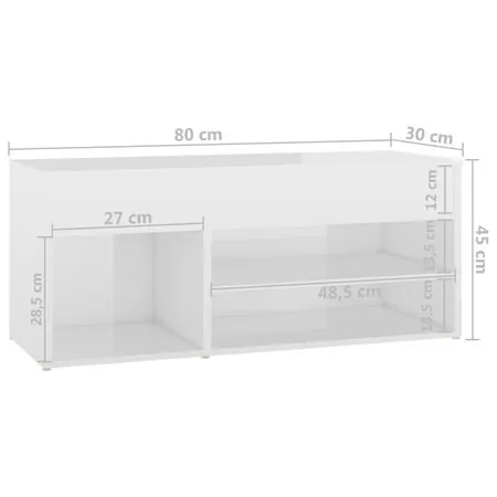  Banchetă pantofar, alb extralucios, 80x30x45 cm, PAL