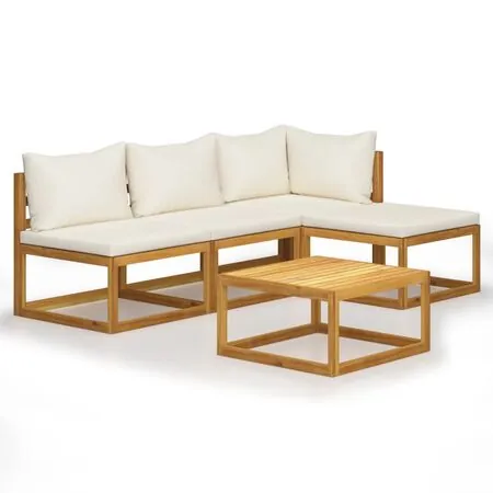  Set mobilier de grădină cu perne 5 piese crem lemn masiv acacia