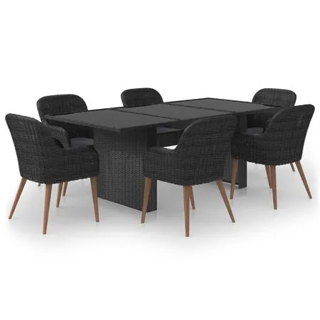  Set mobilier de grădină, 7 piese, negru, poliratan