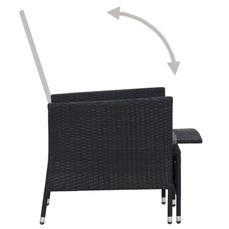  Set mobilier de grădină cu perne, 3 piese, negru, poliratan