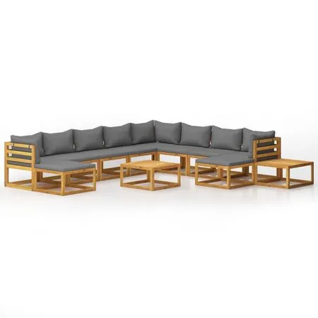  Set mobilier grădină cu perne, 12 piese, lemn masiv de acacia