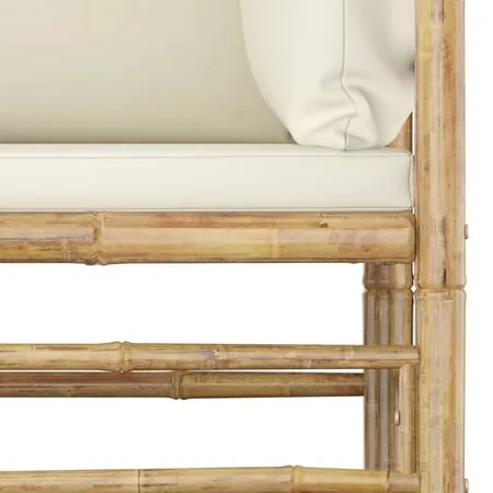  Set mobilier de grădină cu perne alb crem, 6 piese, bambus