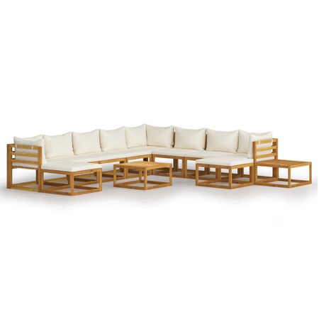  Set mobilier grădină cu perne crem, 12 piese, lemn masiv acacia