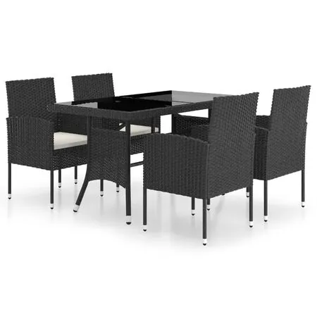  Set mobilier de grădină, 5 piese, negru, poliratan