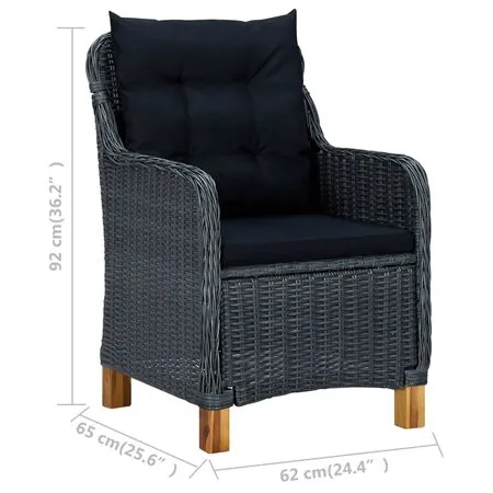  Set mobilier exterior cu perne, 7 piese, gri închis, poliratan