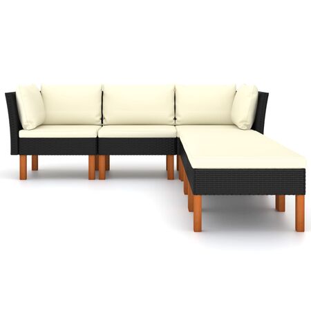  Set mobilier de grădină cu perne, 6 piese, negru, poliratan