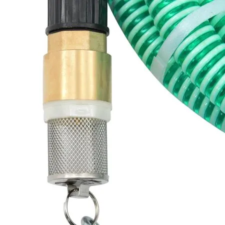  Furtun de aspirație cu racorduri din alamă, verde 1,1" 15 m PVC