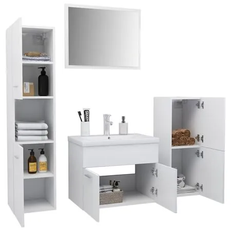  Set mobilier de baie, alb, lemn prelucrat