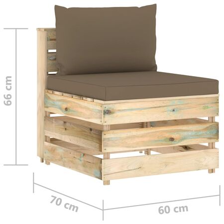  Canapea de mijloc modulară cu perne, verde, lemn impregnat