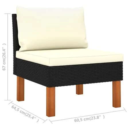  Set mobilier grădină, 9 piese, negru poliratan și lemn eucalipt