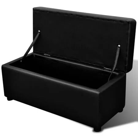 Set banchetă depozitare, piele eco, taburet pt. picioare, negru, 3 buc