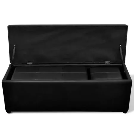 Set banchetă depozitare, piele eco, taburet pt. picioare, negru, 3 buc