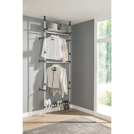  Sistem șifonier telescopic, cu bare și raft, aluminiu