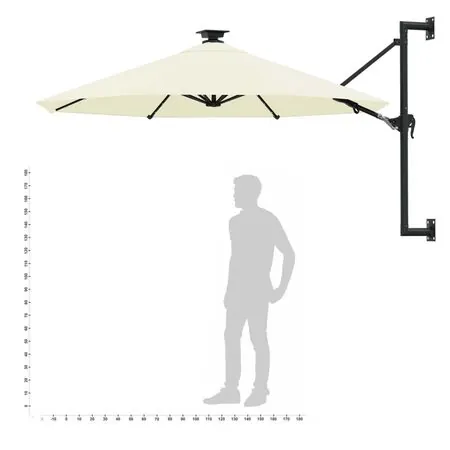  Umbrelă de soare montată pe perete cu LED-uri, nisipiu, 300 cm