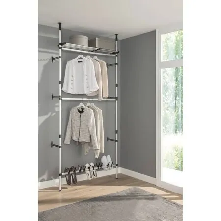  Sistem șifonier telescopic, cu bare și raft, aluminiu