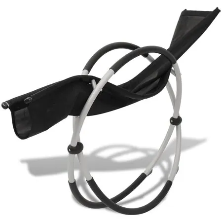  Șezlong de plajă geometric, negru și gri, oțel