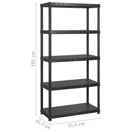  Raft de depozitare cu 5 polițe, negru, 183x45,7x185 cm, plastic